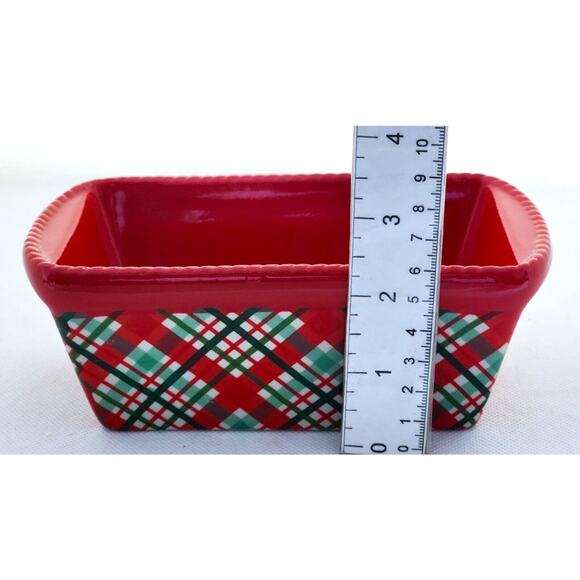 LOAF BAKING DISH-TEMP-TATIONS-Ceramic-Red & Green-Plaid-Holiday Theme-Small - Picture 8 of 8
